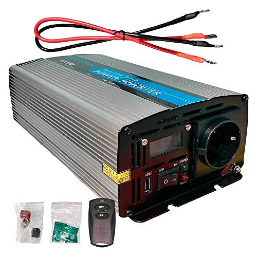 WccSolar - Inverter ad onda pura, potenza: 1000 W, picco di 2000 W, tensione: da 12 V a 220 V, con display