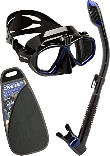 Cressi Combo Set, Maschera Action e Snorkel Dry Unisex – Adulto, Nero Blu/Nero Blu, Taglia Unica