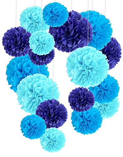 Cocodeko 18 Pezzi Pompon in Carta Velina Decorativo Palla Fiore per Il Compleanno Decorazione della Festa Nuziale - Blu, Blu Scuro e Blu Azzurro