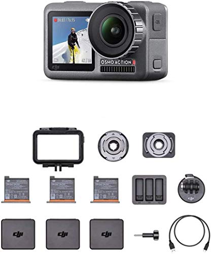 DJI Osmo Action Cam - Camera Digitale con Doppio Display, Resistente all'Acqua fino a 11m, Stabilizzazione Integrata, Foto e Video in 4K HDR a 100 Mbps, Comando Vocale, Kit di Accessori Incluso - Nero