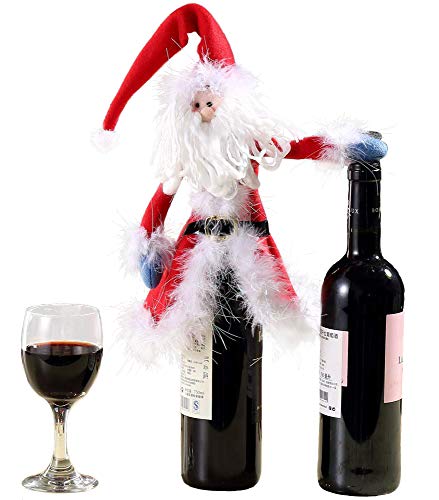 Natale Bottiglia di Vino Rosso Borse di Copertura Vino Regalo per Natale Tavolo da Pranzo Decorazione Casa Festa a Decorazione (Babbo Natale-b)