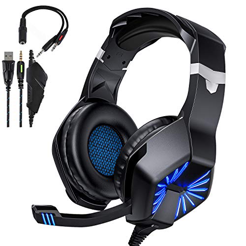 Cuffie, TedGem Suono Surround Stereo Cuffie Gaming, Headset, Headphones, 3.5mm Cuffie PS4, LED Cuffie Gaming PC, Wired Over Ear Headset USB Per PC, Mac, Laptop