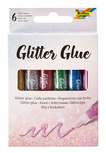 Folia 570 - Colla Glitter, 6 barattoli da 9,5 ml, 6 Colori