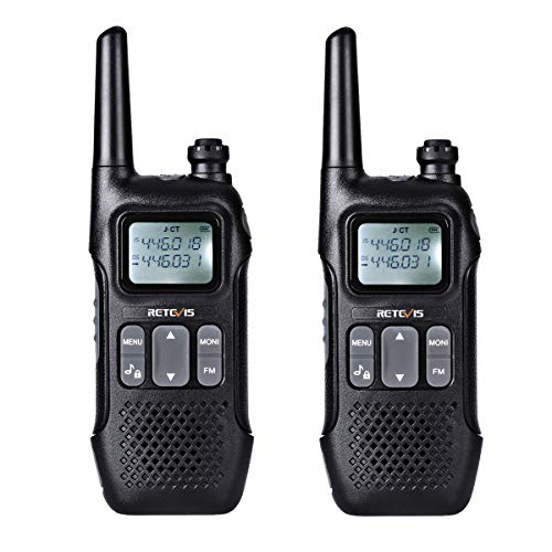 Retevis RT616 Walkie Talkie, VOX FM Radio, PMR446 Licenza-Libero 16 Canali, 50CTCSS / 105DCS, 10 Tono di Chiamata LED Torcia, Walkie Talkie con Schermo (Nero, 1 paio)