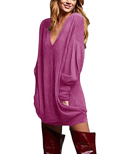 ZANZEA Donna Maglia Scollo V Sexy Vestito Maglione Lungo Camicetta Maglie Manica Lunga Pullover 01-Rosa M