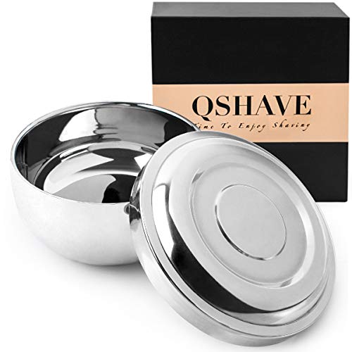 Qshave Ciotola per contenere il sapone di rasatura, in acciaio inox, con coperchio; diametro: 4 pollici; dimensione profonda, articolo placcato al cromo