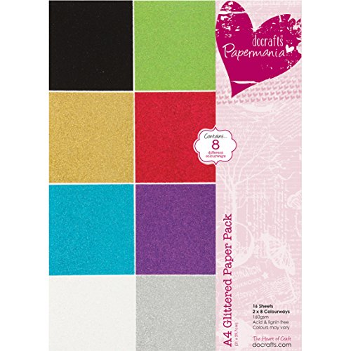 Papermania - Confezione da 16 Fogli Glitterati, Formato A4, Multicolore