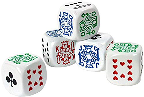 HARMILIY Sei Facce Poker Dadi Poker Dice per Casinò Poker Card Festa Gioco Accessori, 16mm Confezione da 5Pezzi