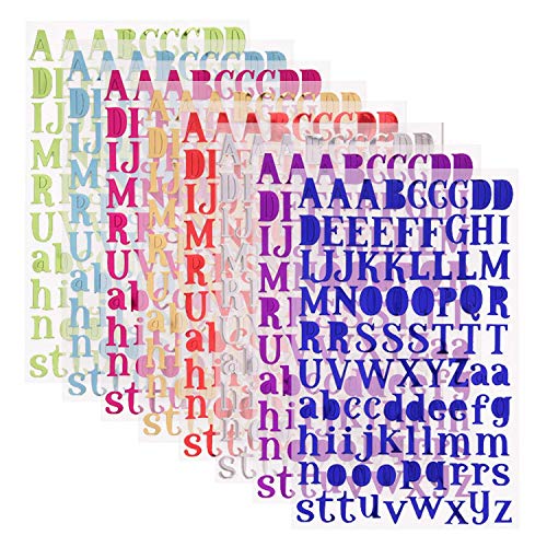 SIMUER Letter Stickers Adesivi Lettere Alfabeto Colorate Autoadesivi Stickers Glitter Adatte per Decorare Diario delle Vacanze/Album Fotografici/Scrapbooking/Decorazione Interni (8 Colori)