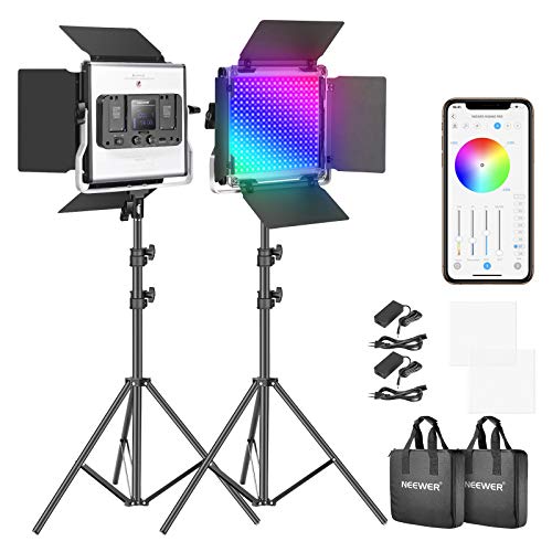 Neewer Luce LED RGB con Controllo via APP, 360° Colore Pieno, 50W Kit d’Illuminazione a 660 Bulbi Professionali, CRI 97+, per Giochi Streaming Zoom YouTube Webex Trasmissioni Conferenze Online ecc.