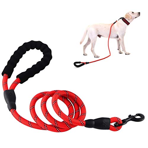 NightGhost uinzaglio per Cani Impugnatura Morbida Imbottita e Fili ad Alta riflessione, Cavo di Torsione Resistente a 5FT in Piccolo Medio (Rosso)