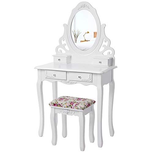 Songmics Specchiera Tavolo Cosmetici Vanity toeletta, 75 x 40 x 139 cm, Legno