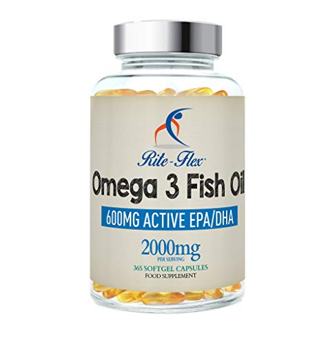 Omega 3 Olio di Pesce 2000mg 365 Gel Morbido Capsule da Rite-Flex Grassi Acidi Omega 3