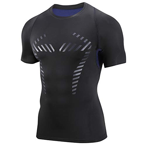 AMZSPORT Maglia Compressione da Uomo Camicia a Maniche Corte Sports Fitness Shirt, Blu XL