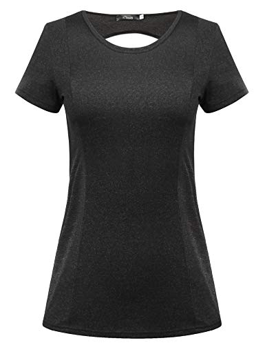 iClosam Maglietta Donna Yoga Traspirante Rapida Asciugatura Top Sportivo Running Fitness (Nero-2, XL)