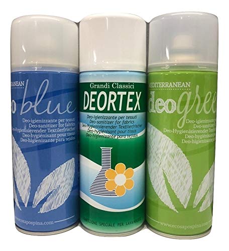 Rampi Deo Igien Blu Green Deortex - Spray Deodorante Igienizzante Professionale Tessuti Ambiente Auto Cassetti Scarpe Armadio Profumo Hotel Palestra Accessori Lavanderia - 3 Pezzi da 400 ml