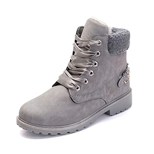 Donna Inverno Pelliccia Stivali da Neve Stringate Scarpe Snow Boots Caviglia Caldo Stivali Stivaletti Grigio 38