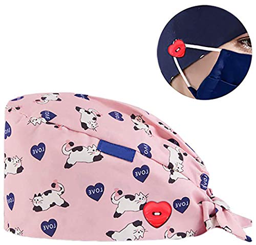 GEMVIE-Cappello Lungo Infermiera Medico in Cotone Stampa Animali Berretto Cuffia Chirurgica Uomo Donna Unisex Antipolvere Regolabile Cappellino Robin Lavabile (A)