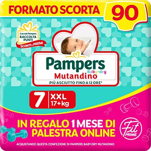Pampers Baby Dry Mutandino & Fit Prime XXL, 90 Pannolini, Taglia 7 (+17 Kg)