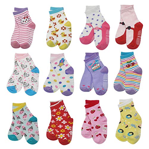 12 paia di calzini antiscivolo per bambini da 12 a 36 mesi o da 3 a 5 anni Stile fiore (12 paia). 3-5 Anni