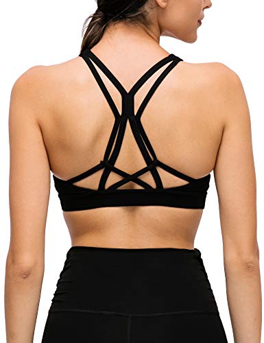 EVELIFE Donna Reggiseno Sportivo, Reggiseno Senza Ferretto Imbottito, Reggiseni Sportivo con Spalline Incrociate, Sports Bra per Yoga Fitness Gym(Nero S)