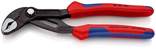 KNIPEX 87 02 180 Cobra® Pinza regolabile di nuova generazione per tubi e dadi bonderizzata grigia rivestiti in materiale bicomponente 180 mm