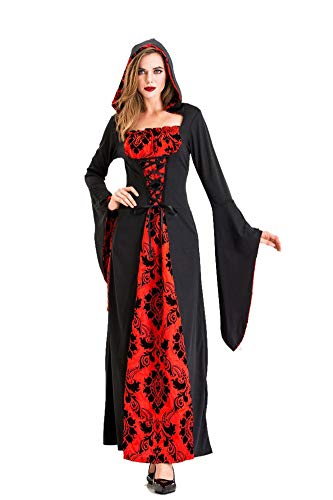 LATH.PIN Costume da Strega Donna - Cosplay Vampiro Vestito Lungo Halloween Carnevale Oversize Abito Manica Lunga (M, Nero-Black)
