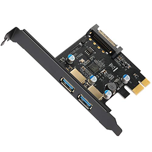 BEYIMEI Scheda di espansione a 2 Porte USB 3.0, da PCI-E a USB 3.0 Tipo A con connettore di Alimentazione SATA a 15 Pin, Adatto per Windows XP/Vista / 7/8/10 / Linux