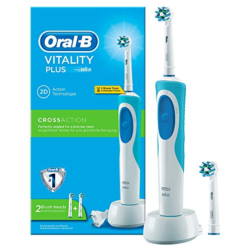 Oral-B Vitality Plus CrossAction Spazzolino Elettrico Ricaricabile, batteria, timer da 2 minuti, blu, bianco