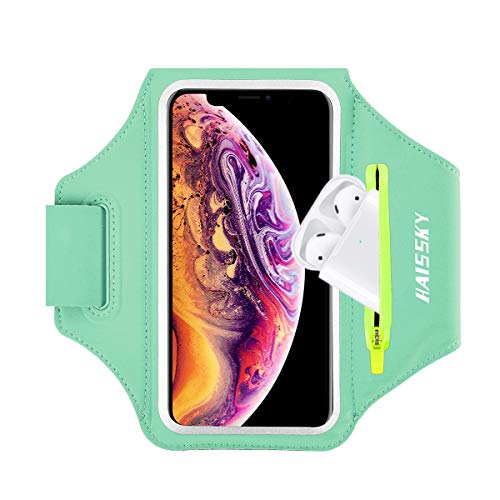 HAISSKY Fascia da Braccio Portacellulare con Titolare Airpods per Correre Sweatproof Fascia Sportiva da Braccio per iPhone 12 Pro MAX/iPhone 11 Pro Max/11 Pro/XS Max,Galaxy S10+/S10e/S9 fino a 6.8