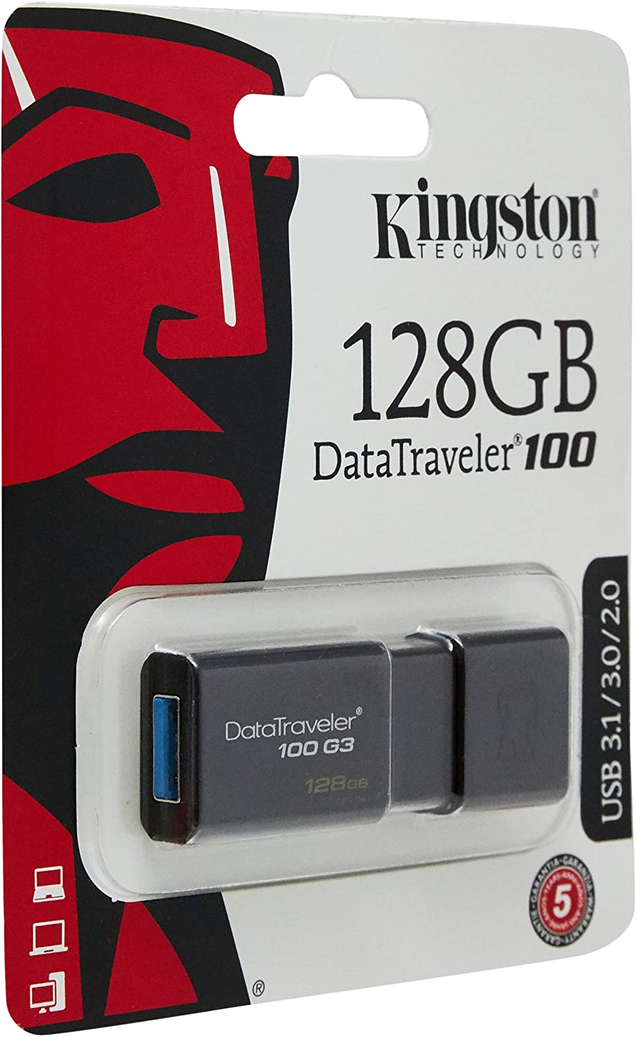 Kingston DataTraveler 100 G3-DT100G3/128GB USB 3.0, 3.1 PenDrive, 128 GB, 1 Pezzo, Nero