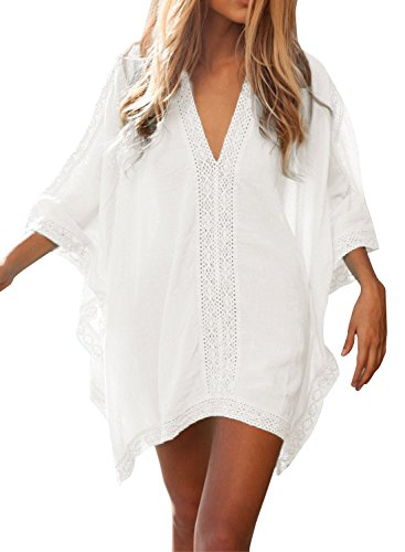 Copricostumi e parei JLTPH Donna Vestito da Mare Spiaggia Copricostume Parei Copri Costume da Pagno Scollato a V Abito Tunica Ragazza Cover-up Top