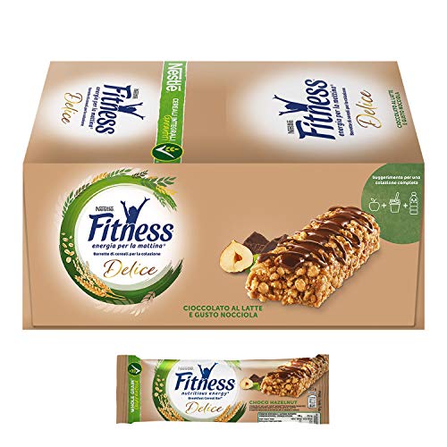 FITNESS Delice Cioccolato e Nocciola Barretta di Cereali Cioccolato al Latte Gusto Nocciola, 24 Pezzi