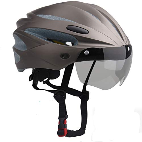 Kinglead bici casco di sicurezza Light Shield visiera, certificata CE unisex protetto casco da ciclismo bicicletta sport all' aperto di sicurezza Superlight regolabile casco da bicicletta (grigio)