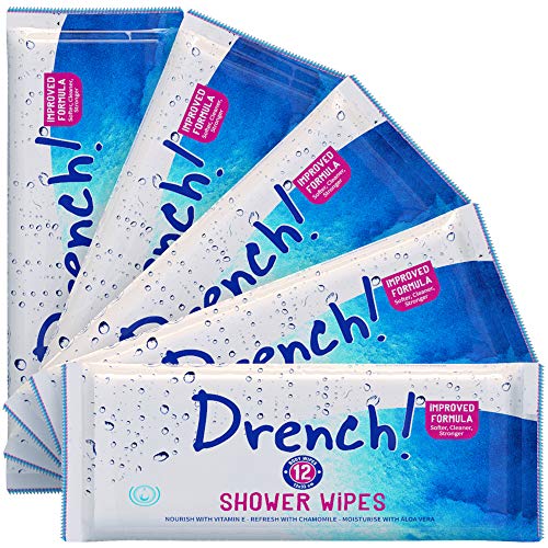 Salviette corpo di lusso per adulti e anziani (confezione da 5) - Salviette detergenti e detergenti senza risciacquo | Salviette per vasca e doccia per microonde di Drench!