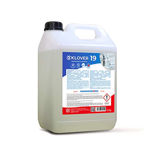 KLOVER 19 Detergente Igienizzante Sanificante a Base di Cloro Attivo al 2,2% H.A.C.C.P. Indicato per la Pulizia e la Decontaminazione da Germi e Batteri di tutte le Superfici Lavabili