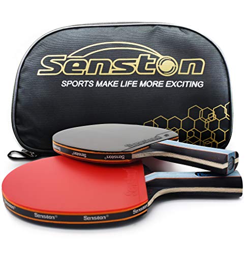 Senston 2 Racchette Ping Pong in Gomma a Doppia Faccia, 2 Racchetta da Ping Pong Professionale con Custodia,
