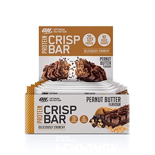 Optimum Nutrition Crisp Bar 10 Barrette Proteiche con Proteine Whey Isolate in Polvere, Burro di Arachidi, Scatola di 10 x 65 g