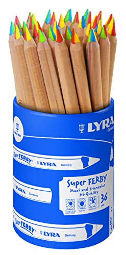 Lyra 3713361 Super Ferby - 36 matite Colorate in Legno Naturale, 4 colorazioni, Contenitore Tondo di plastica