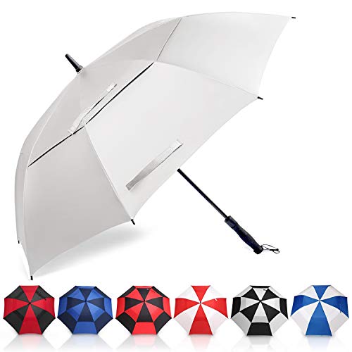 Eono by Amazon - Ombrello da Golf Aperto Automatico, 58 inch, Large Golf Umbrella, Ombrello Grande, Disegno Antivento Super Resistente, Umbrella di Viaggio con Custodia Impermeabile, Argento