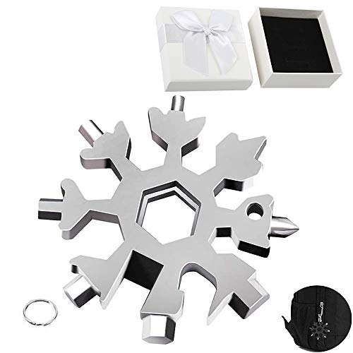 18-in-1 Snowflake Attrezzo Utensile Multifunzione, Multi-Tool in Acciaio Inox Portatile, Strumento Fiocco di Neve in Acciaio Inossid, Cacciavite Bottle Opener Keychain Chiave per Viaggi in Campeggio