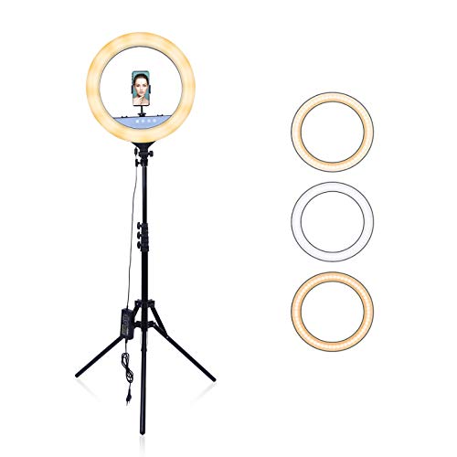 AGM 46cm/18 inch Ring light,Luce ad Anello LED con Stativo Treppiede, 3 Modalità, regolazione continua per ogni colore,Ricevitore Bluetooth wireless, adatto per Youtube, TikTok, selfiev