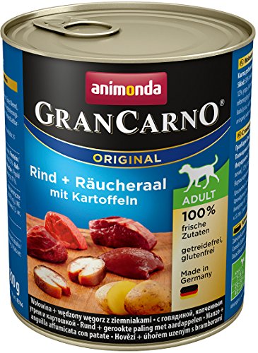 animonda Gran Carno adult Hundefutter, Nassfutter für erwachsene Hunde, Rind + Räucheraal mit Kartoffeln, 6 x 800 g