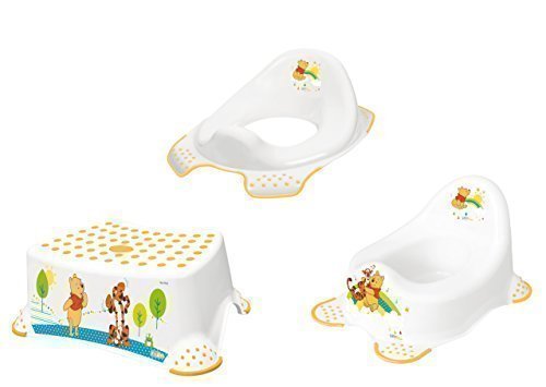Disney - Set di accessori da bagno per neonati: vasino, riduttore per WC, sgabello motivo Winnie The Pooh, colore: Bianco