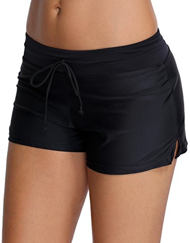 OLIPHEE Costume da Bagno da Donna Classic Shorty Multiusage Pantaloncini Classici Nero S