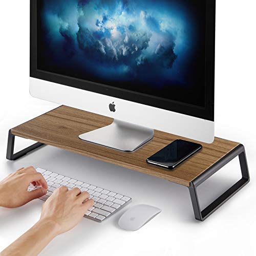 AboveTEK Supporto per monitor con piedini in metallo, per computer portatile, iMac TV, display LCD, stampante con ripiano da scrivania, 51 x 24 cm, robusta piattaforma salvaspazio, Noce