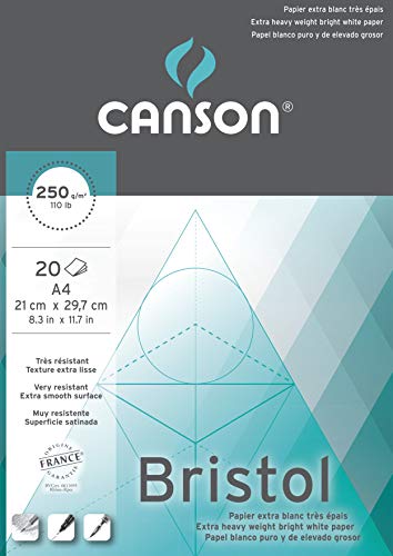 Canson - Carta da disegno Bristol Graphic Arts, 20 fogli, colore: bianco A4-21 x 29.7 cm Extra-White