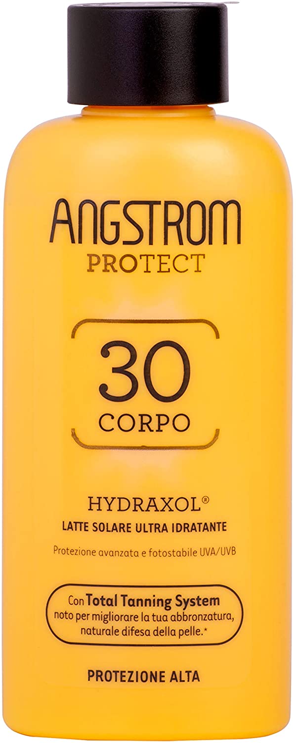 Angstrom Protect Latte Solare Ultra Idratante, Acceleratore Solare 30+ con Azione Nutriente e Prolungata, Indicata per Pelli Sensibili, 200 ml