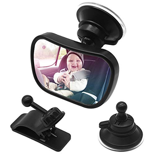Specchio per sedile posteriore per bambini in auto, auto infrangibile Specchietto retrovisore regolabile a 360°, specchio per bambini sicuro con ventosa e clip per telaio auto per seggiolini