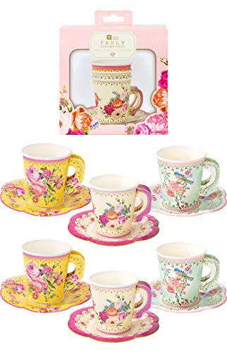 Truly Scrumptious Mixed Vintage Designs 12Pk Cup With Handle & Saucers Set